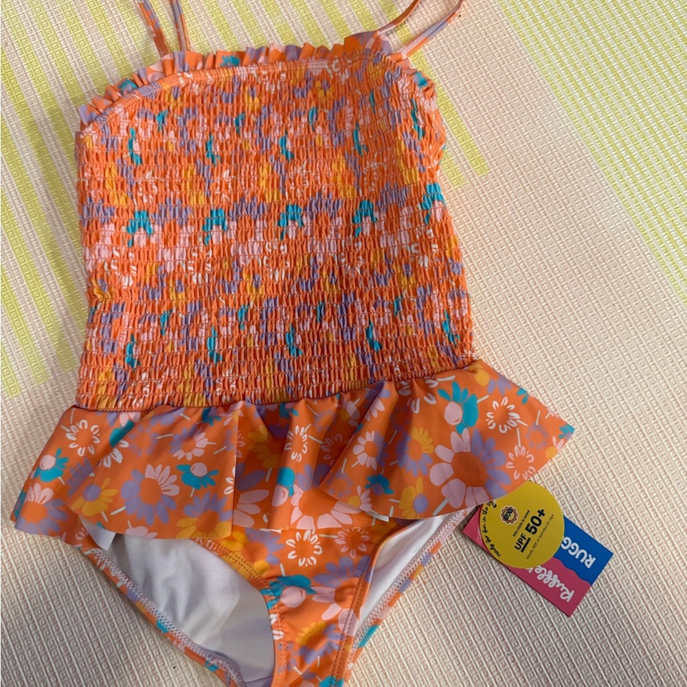 Ruffle Butts Orange Floral One Piece Swimsuit